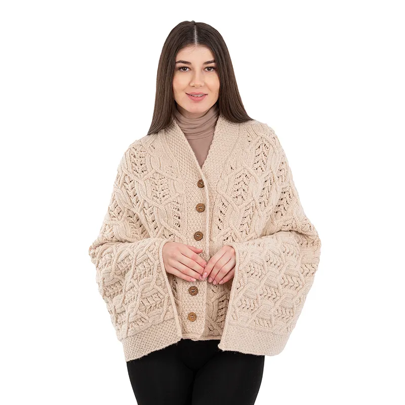 A10104 Side Buttons Irish V-Shaped Poncho PARSNIP with Front Buttons Style Gaelsong 