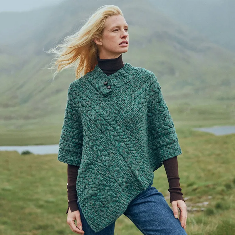 V Shaped Merino Wool Aran Poncho