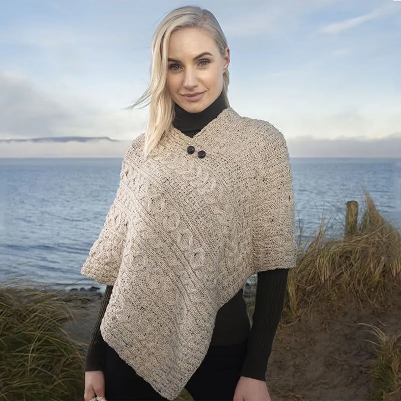 Buttoned Irish Cable Knit Poncho