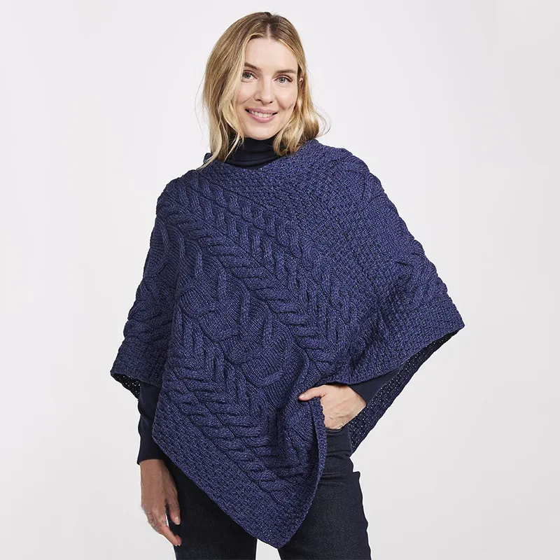 A10109 BLUE Color Super Soft Merino Ladies Irish Poncho Lifestyle Gaelsong