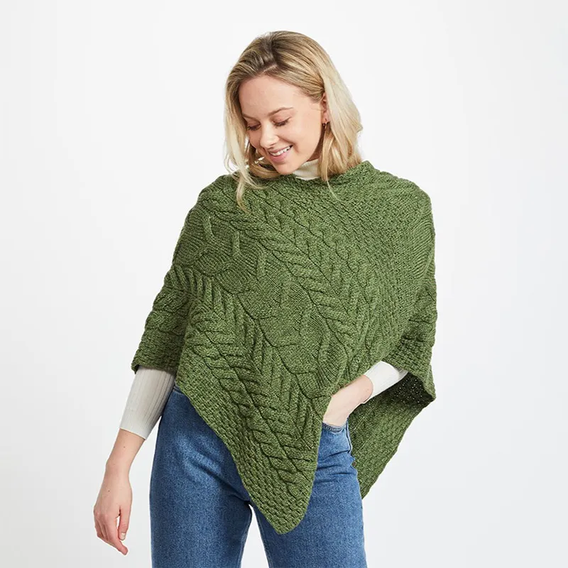 A10109 MEADOW GREEN Color Super Soft Merino Ladies Irish Poncho Lifestyle Gaelsong