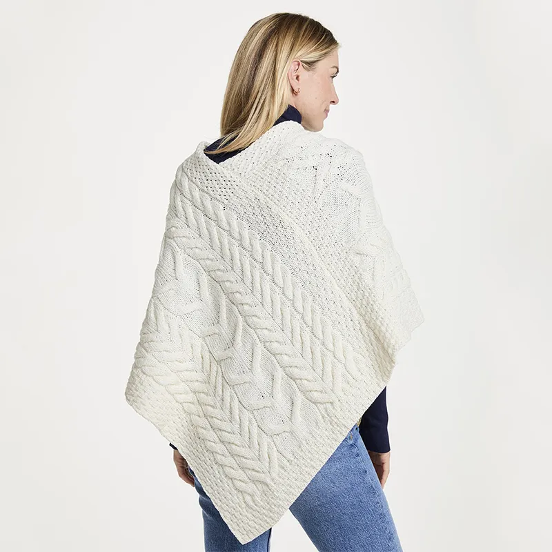 A10109 NATURAL WHITE  Color Super Soft Merino Ladies Irish Poncho Back Side View Gaelsong