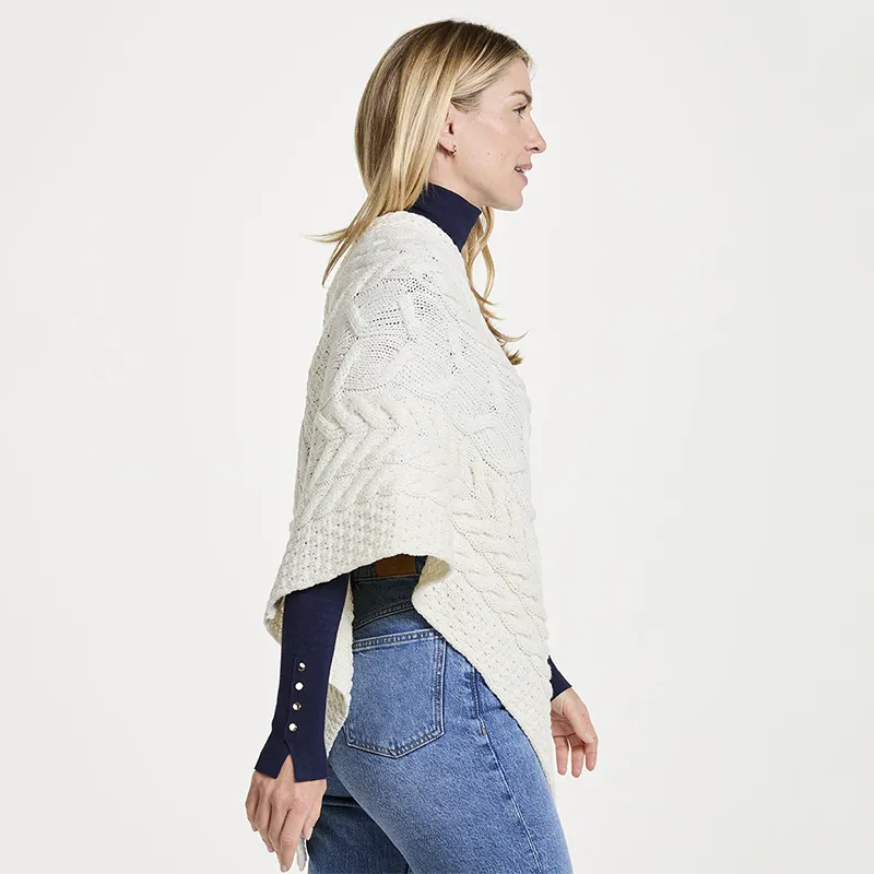 A10109 NATURAL WHITE  Color Super Soft Merino Ladies Irish Poncho Side View Gaelsong