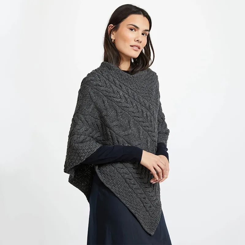 A10109 CHARCOAL Color Super Soft Merino Ladies Irish Poncho Lifestyle Gaelsong