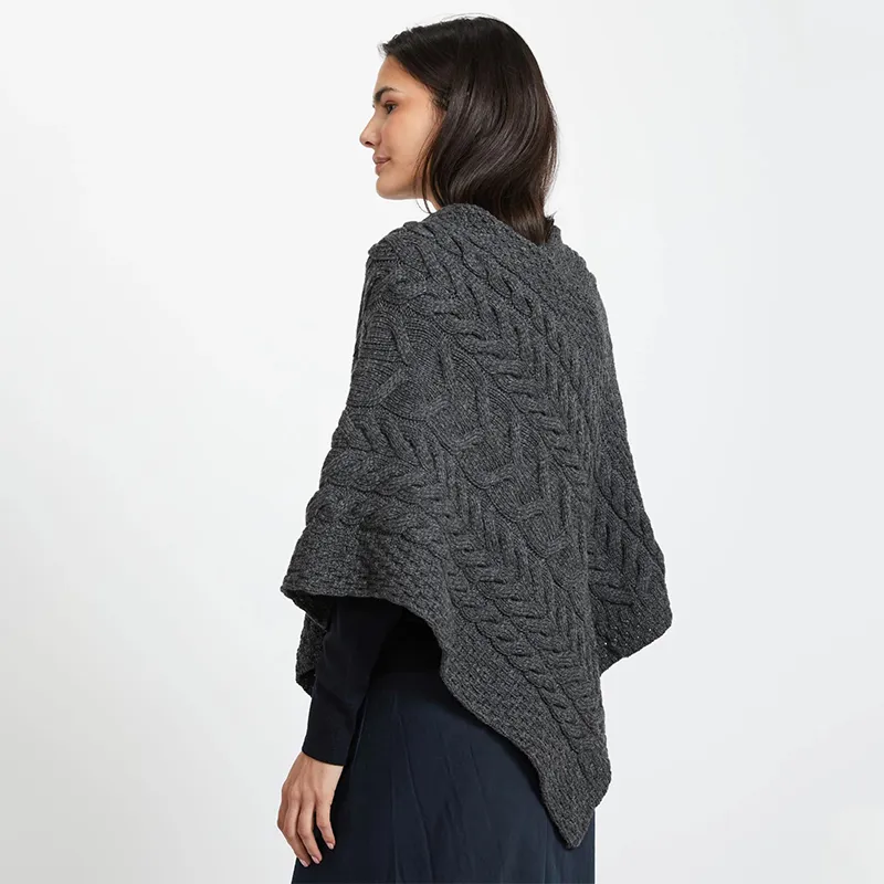 A10109 CHARCOAL Color Super Soft Merino Ladies Irish Poncho Back Side Gaelsong