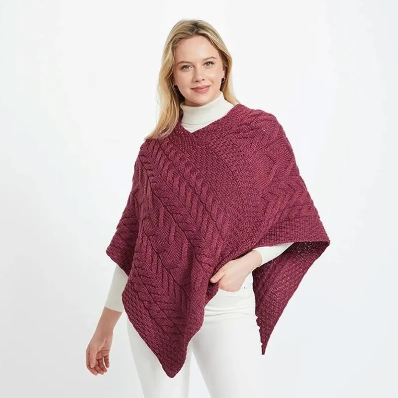 A10109 Color JAM RED SuperSoft Merino Ladies Irish Poncho Shop online On Gaelsong