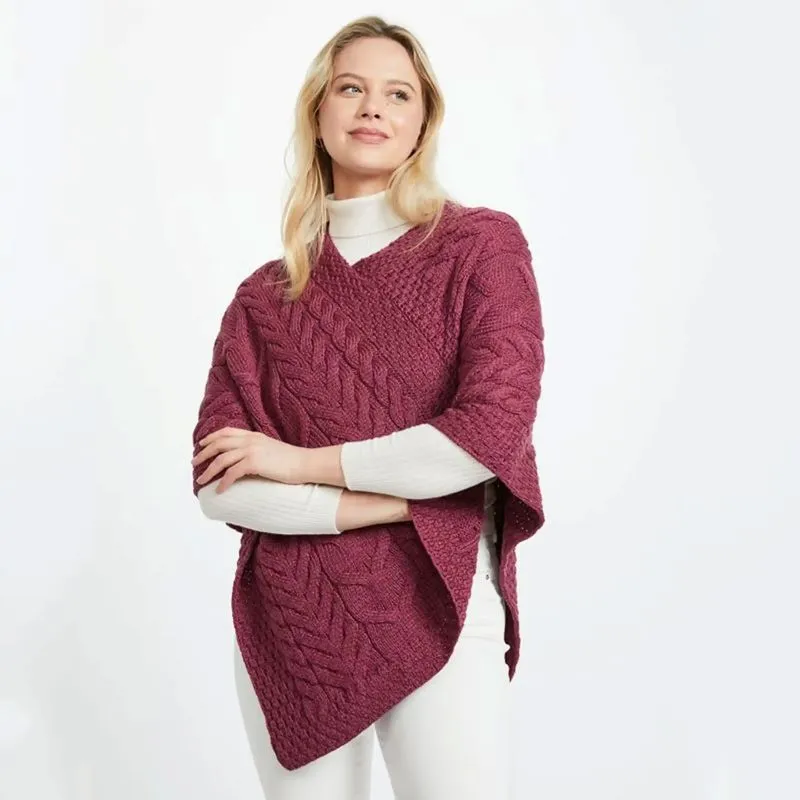 A10109 Color JAM RED SuperSoft Merino Ladies Irish Poncho Gaelsong