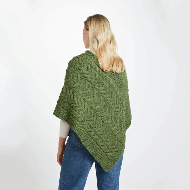 A10109 MEADOW GREEN Color Super Soft Merino Ladies Irish Poncho Back Side Gaelsong