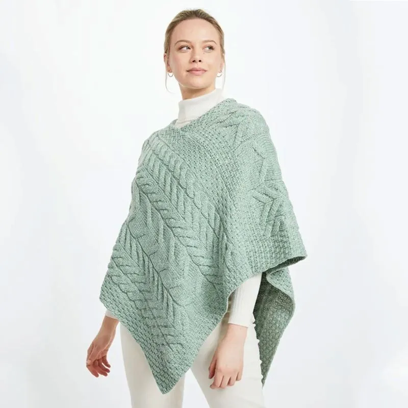 A10109 Color SEAFOAM GREEN SuperSoft Merino Ladies Irish Poncho Shop online On Gaelsong