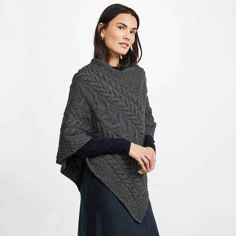 A10109 Color SLATEGREY SuperSoft Merino Ladies Irish Poncho Gaelsong