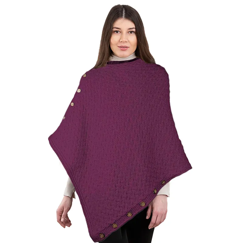 A10110 Color JAM RED SuperSoft Merino Wool Irish Poncho with Buttons Gaelsong