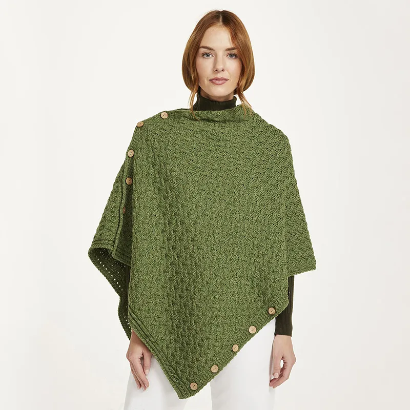 SuperSoft Merino Wool Irish Poncho with Buttons