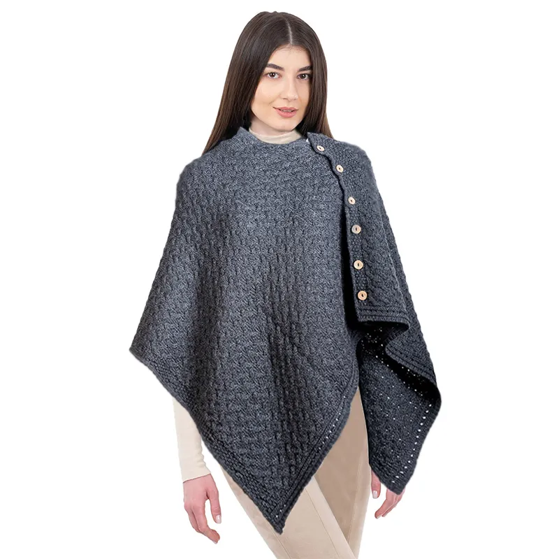 A10110 Color SLATE GREY SuperSoft Merino Wool Irish Poncho with Buttons Gaelsong