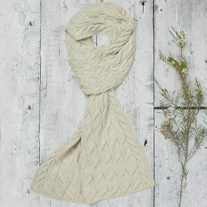 A10111 NATURAL WHITE Women's Pull Through Cable Knit Shawl Studio Gaelsong