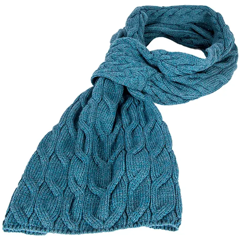 A10111 TEAL BLUE Women's Pull Through Cable Knit Shawl Gaelsong