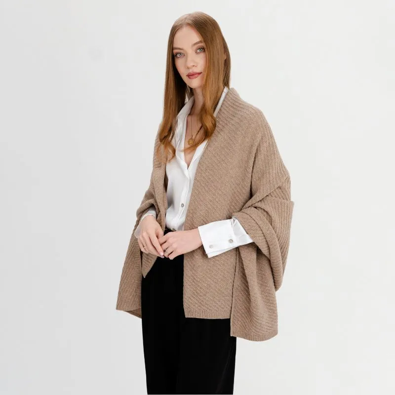 A10113 Women's Lightweight Lambswool Irish Shawl Camel Front Gaelsong