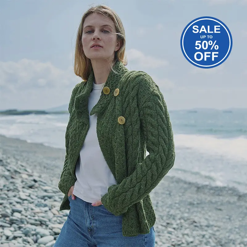 Asymmetrical Three-Button Irish Wool Cardigan