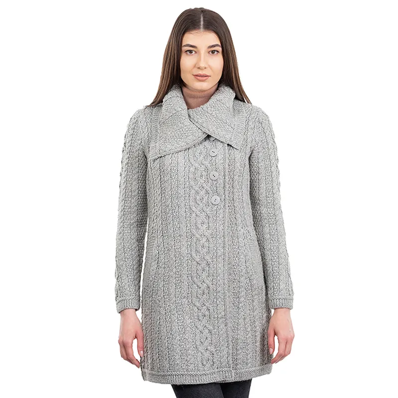 A20156 GREY Colour Asymmetrical Sweater Coat Made of Merino Wool Studio Gaelsong