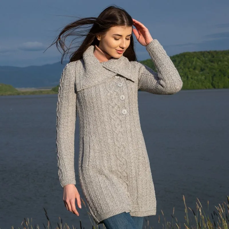 A20156 GREY Colour Asymmetrical Sweater Coat Made of Merino Wool Lifestyle Gaelsong