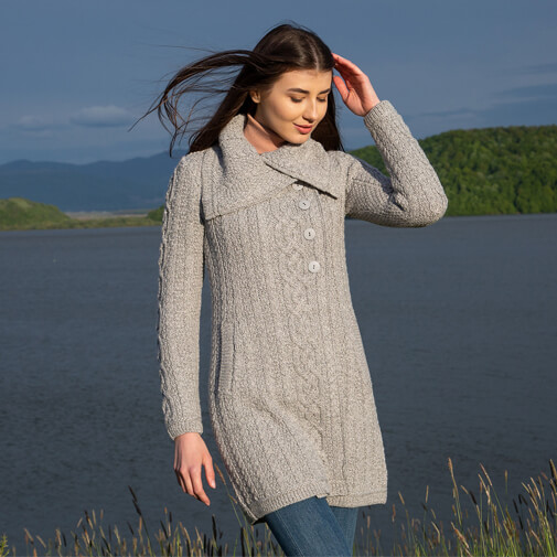 Asymmetrical Irish Sweater Coat with Chunky Collar | 100% Merino Wool ...