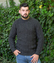 Traditional Aran Crew Neck Sweater Made of Merino Wool Charcoal Gaelsong