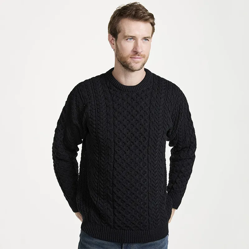 A20182 BLACK Colour Heavyweight Traditional Irish Fisherman Sweater Gaelsong 