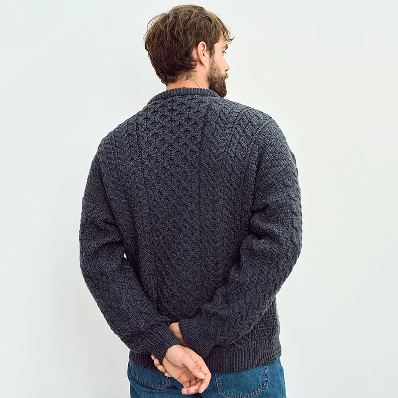 A20182 CHARCOAL Colour Heavyweight Traditional Irish Fisherman Sweater Back Side Gaelsong 