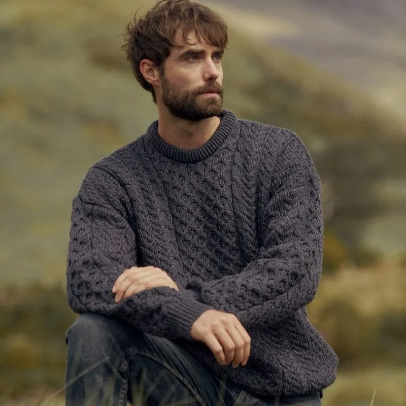 A20182 CHARCOAL Colour Heavyweight Traditional Irish Fisherman Sweater Lifestyle Gaelsong 