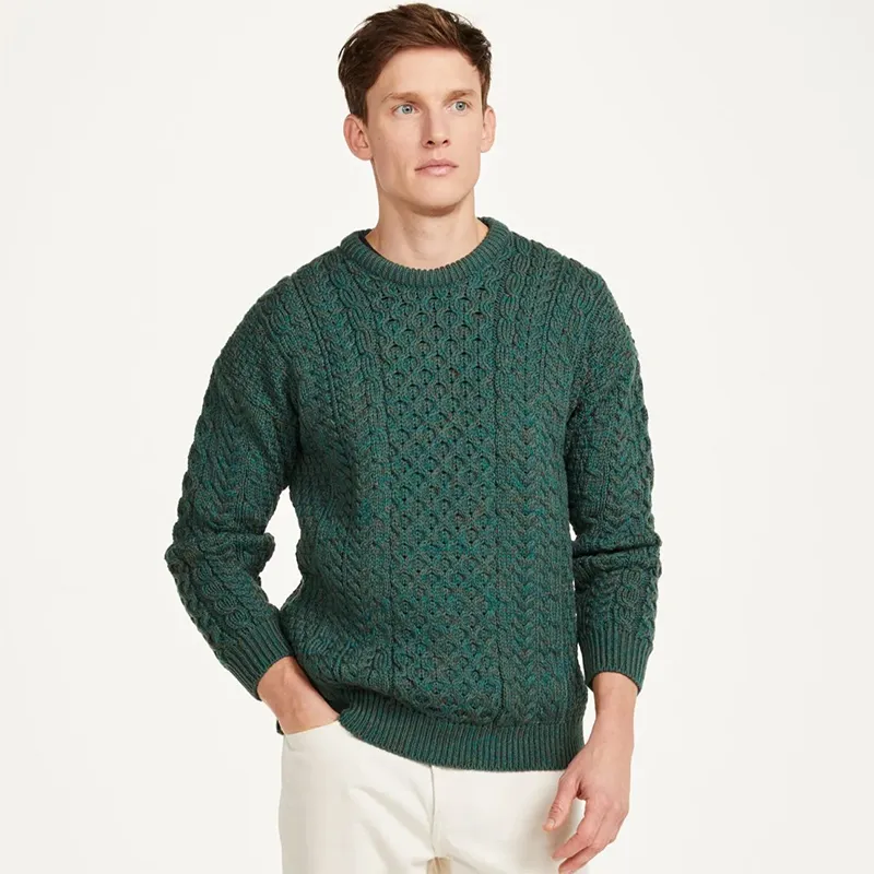 A20182 GREEN Colour Heavyweight Traditional Irish Fisherman Sweater Gaelsong 