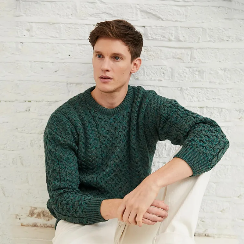 A20182 GREEN Colour Heavyweight Traditional Irish Fisherman Sweater Lifestyle Gaelsong 