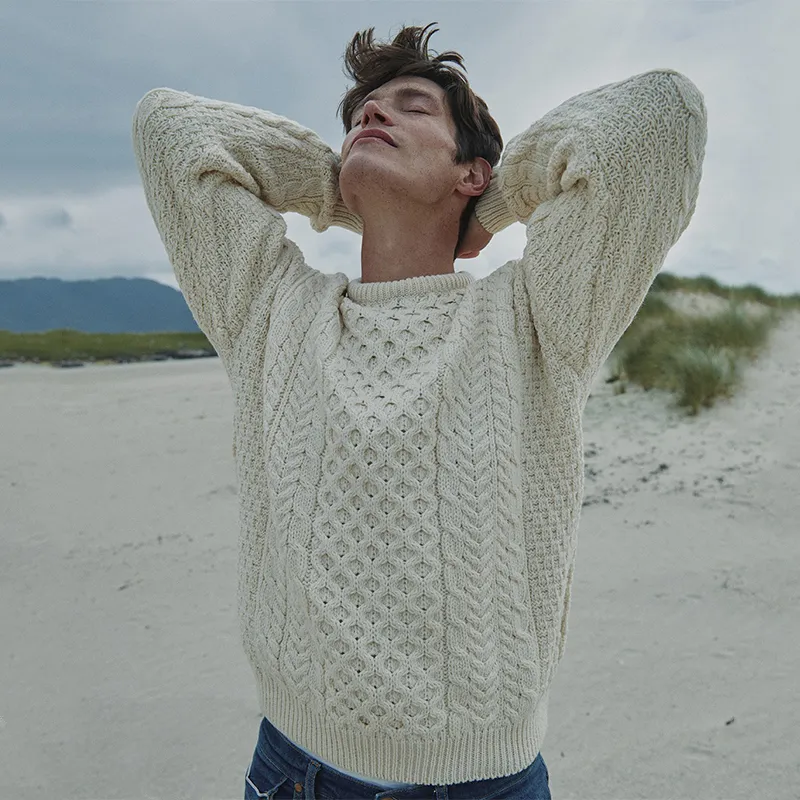 A20182 NATURAL WHITE Colour Heavyweight Traditional Irish Fisherman Sweater Gaelsong 