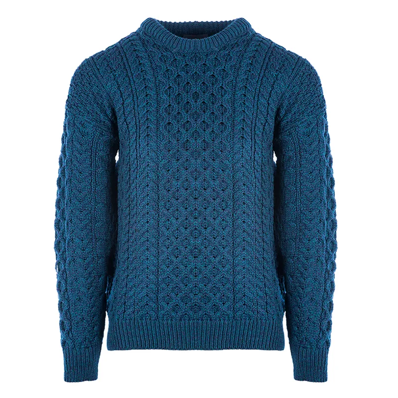 A20182 TEAL BLUE Colour Heavyweight Traditional Irish Fisherman Sweater Studio Gaelsong 