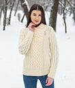 Cable Knit Side Zip Cardigan Made of Merino Wool Natural White Winter Lifestyle 1 Gaelsong