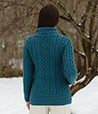 Cable Knit Side Zip Cardigan Made of Merino Wool Teal Color Winter Lifestyle 4 Gaelsong