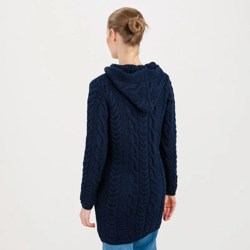 Aran Cable Knit Hooded Zip Coatigan | Celtic Knitwear | Gaelsong