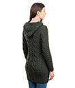 Aran Cable Knit Hooded Zip Coatigan Army Green Back Gaelsong