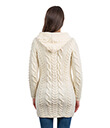 Aran Cable Knit Hooded Zip Coatigan Natural White Back Gaelsong