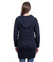 Aran Cable Knit Hooded Zip Coatigan Navy Blue Back Gaelsong