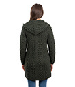  Traditional Aran Long Cable Knit Full Zip Cardigan with Hood Made of Merino Wool Army Green Back Gaelsong