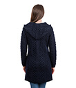  Traditional Aran Long Cable Knit Full Zip Cardigan with Hood Made of Merino Wool Navy Blue Back Gaelsong