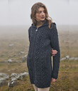  Traditional Aran Long Cable Knit Full Zip Cardigan with Hood Made of Merino Wool Charcoal Lifestyle 3 Gaelsong