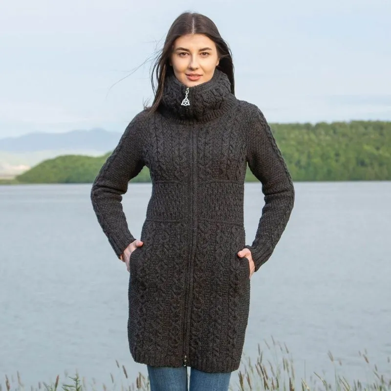 A20196 CHARCOAL Colour Double Collar Zip Cardigan Lifestyle Gaelsong