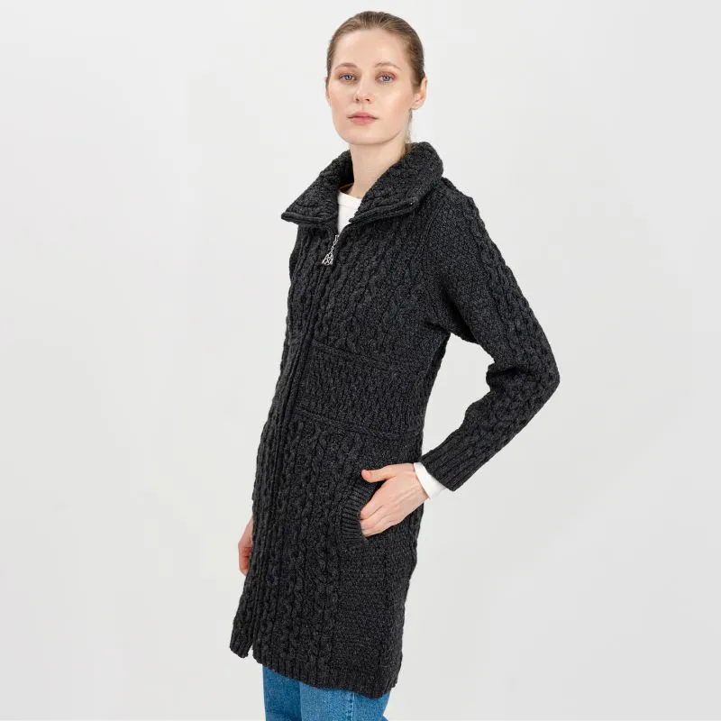 A20196 CHARCOAL Colour Double Collar Zip Cardigan Side Gaelsong