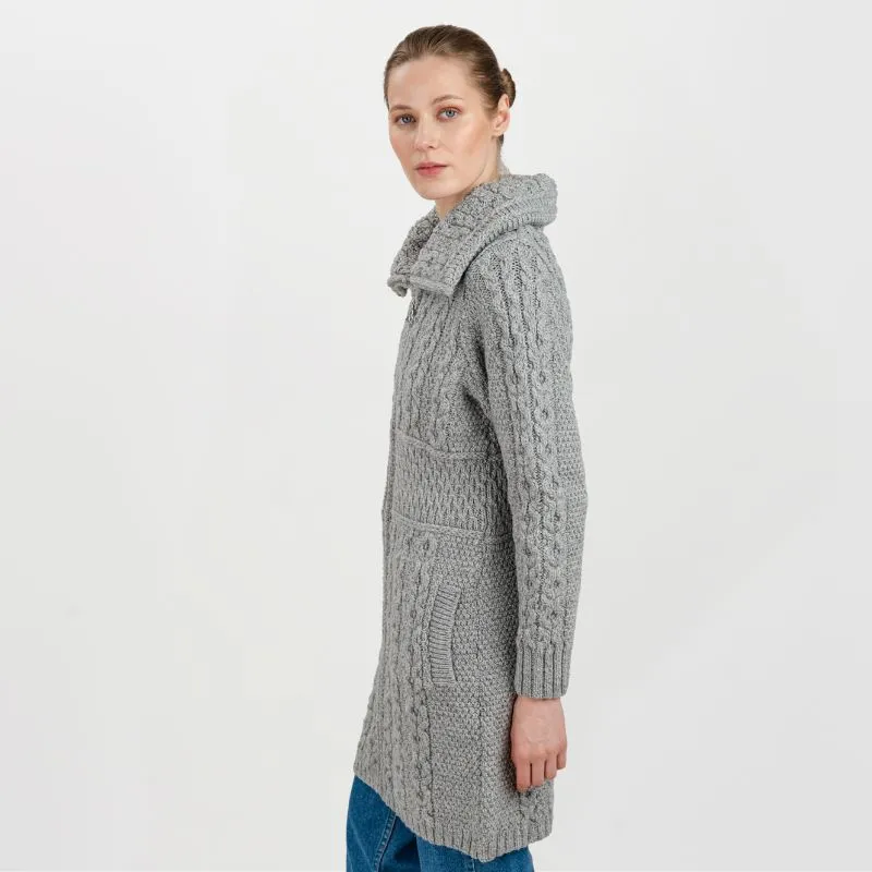 A20196 GREY Colour Double Collar Zip Cardigan Side Gaelsong