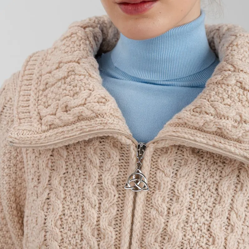 A20196 Parsnip Colour Double Collar Zip Cardigan Studio Front Gaelsong