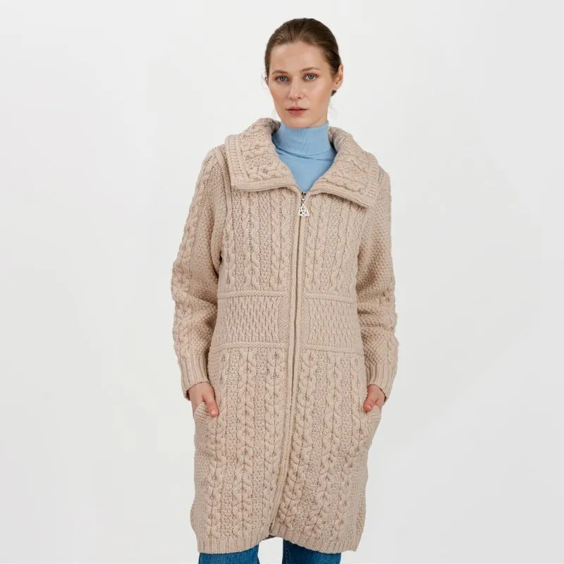 A20196 Parsnip  Colour Double Collar Zip Cardigan Studio Front Gaelsong