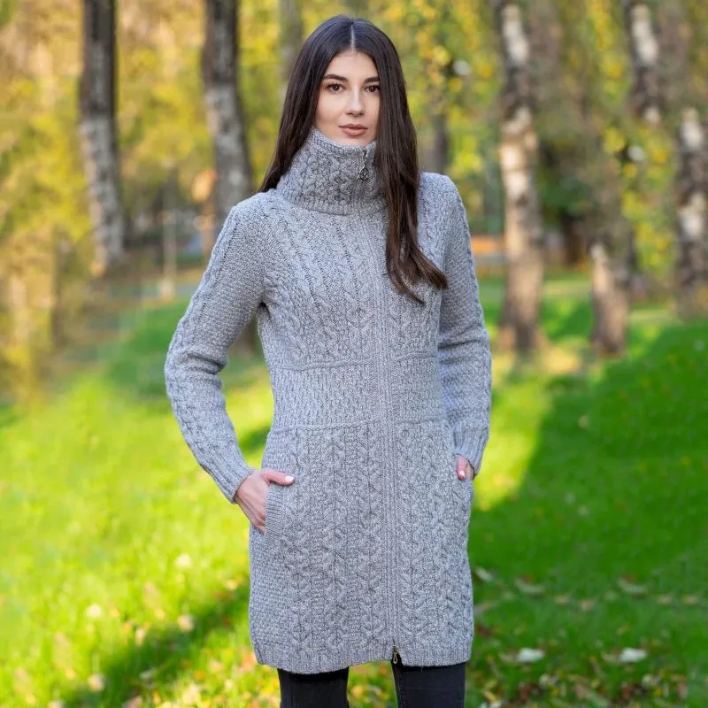 A20196 GREY Colour Double Collar Zip Cardigan Gaelsong