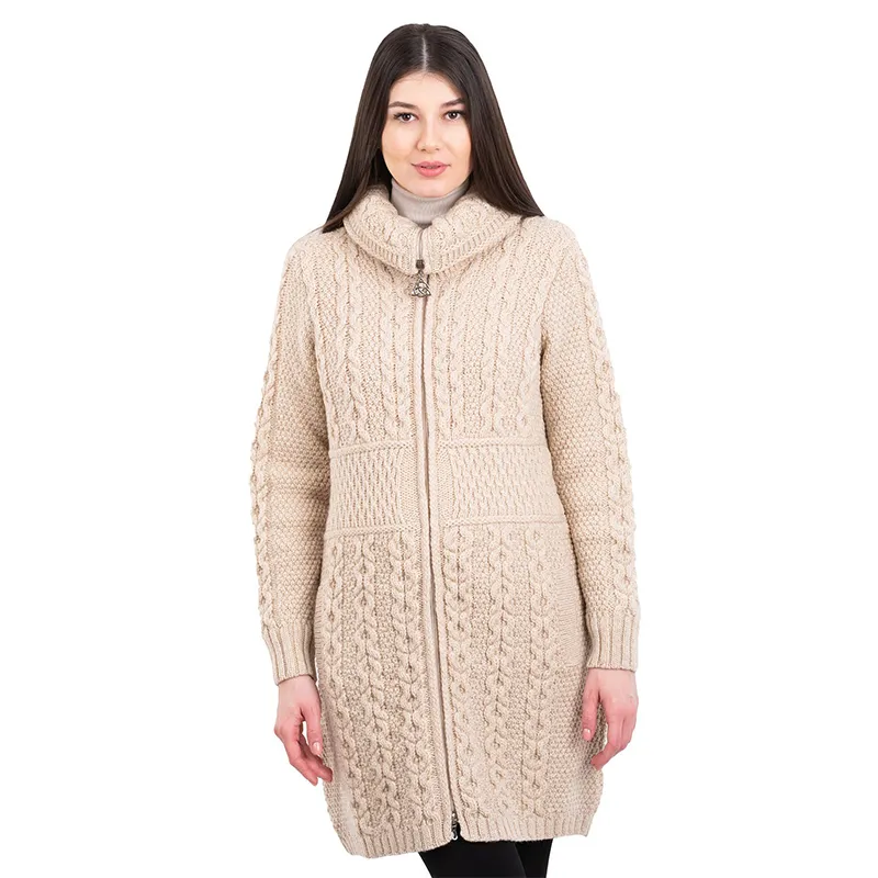 A20196 NATURAL WHITE Colour Double Collar Zip Cardigan Studio Gaelsong