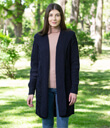 Long Open Cardigan with Hood Made of Merino Wool Navy Blue 1 Gaelsong