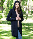 Long Open Cardigan with Hood Made of Merino Wool Navy Blue 2 Gaelsong